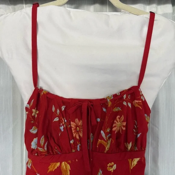 Reformation Camira Crepe Midi-Dress in Borsa Floral Red | Size 0 - Picture 6 of 14